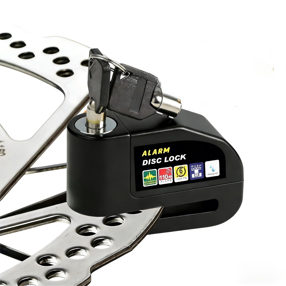 Schijfremslot met Alarm 110dB - Fietsslot en Motorslot met Bewegingssensor - Anti Diefstal Remschijfslot met Herinneringskabel - Waterdicht Veiligheidsslot voor Fiets Scooter en Motor