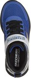 Bovenaanzicht van een blauwe Skechers sneaker met klittenbandsluiting en binnenzool.