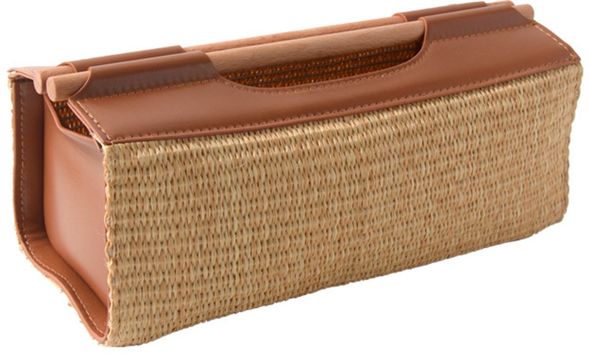 Tissuehouder - frans retro riet-leer materiaal decoratief papierdoosje voor bureau woonkamer praktische servetopslag voor thuis