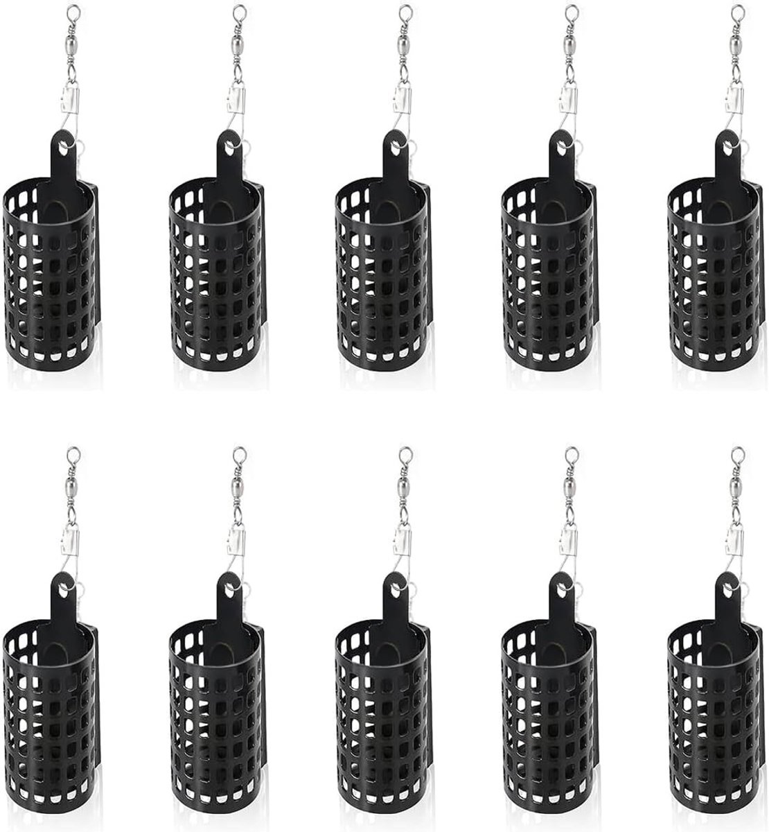 Set van 10 metalen voederkooien voor vissen, rond ontwerp, ideaal voor vissen met swivel click, accessoires voor effectieve visvangst
