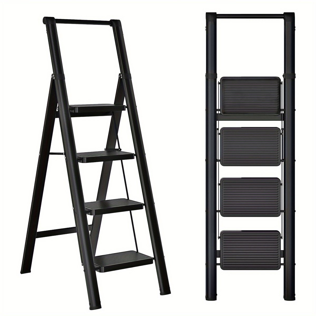 4-treden opvouwbare trapladder voor volwassenen - Antislip voetjes - Breed ergonomisch pedaal - Inklapbaar ontwerp - Lichtgewicht en draagbaar - Stalen constructie met stabiliteit