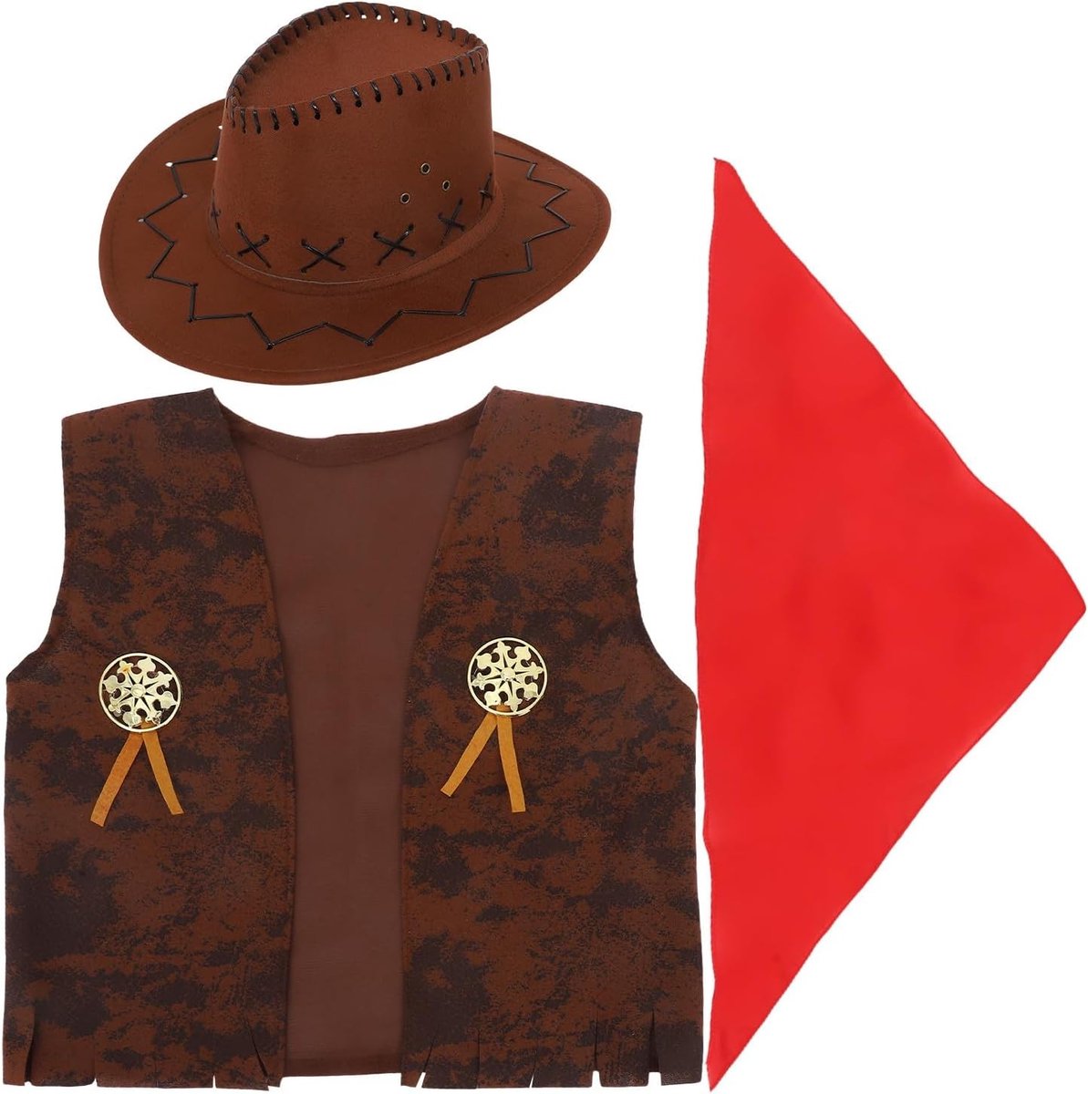 Cowboy Kostuum voor Kinderen - Western Cowgirl Set met Vest, Hoed en Neckerchief voor Halloween en Carnaval - Maat M (115-130cm)