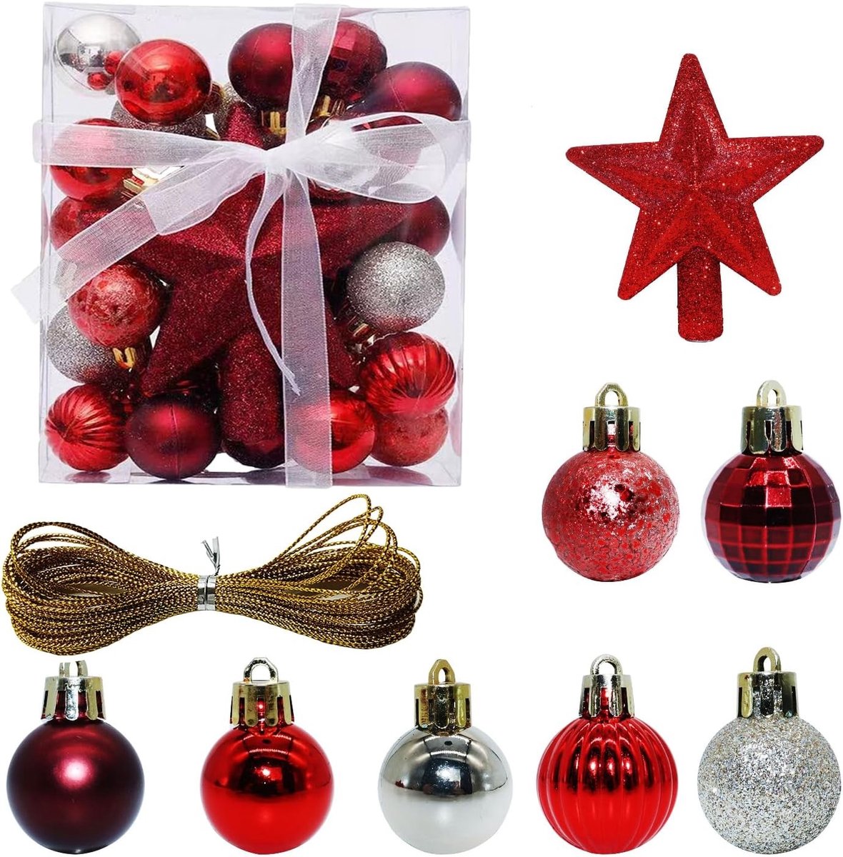 Mini Kerstballen Set van 30 Stuks - 3 cm Decoraties voor Kerstboom, Winkels en Feestjes (Rood, Goud)