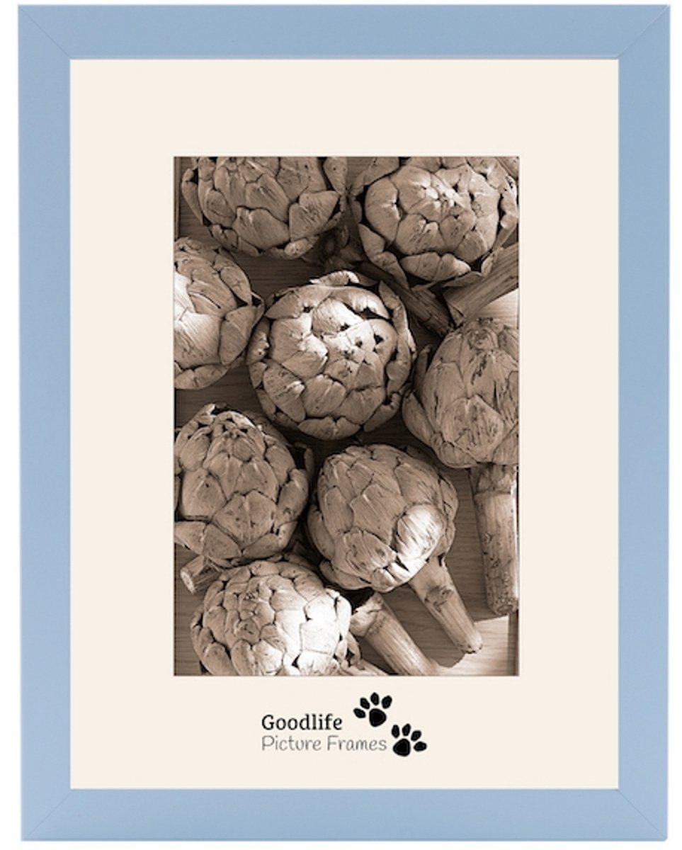 Houten Fotolijst Anitra Lichtblauw - 13x13 - Anti-reflectie glas - 18 mm breed profiel - Goodlife Picture Frames