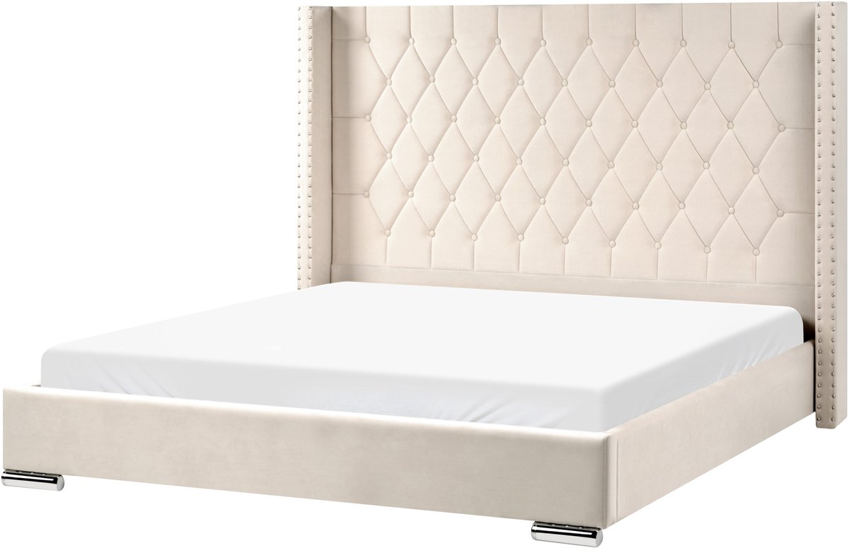 LUBBON - Tweepersoonsbed - Gebroken wit - 180 x 200 cm - Fluweel
