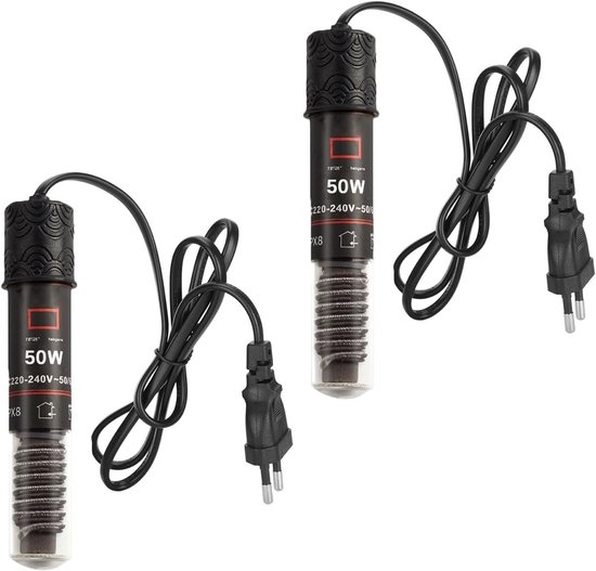 Mini Aquarium Verwarmingsstaaf 50W - Thermostaat voor Kleine Aquaria, Ideaal voor Zoet- en Zoutwater met 99 cm Voeding Kabel (2 Stuks)