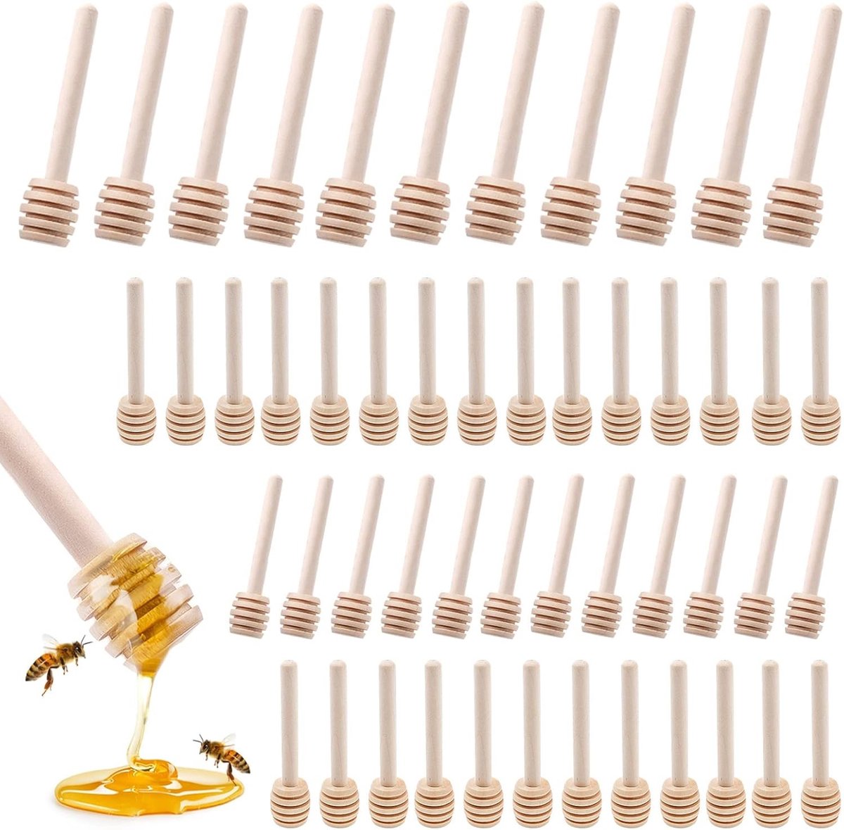 30 Stuks Houten Honinglepels van 8 cm - Individueel Verpakt, Ideaal voor Honing en Jam Dips, Perfect voor Thuisgebruik en Feestjes
