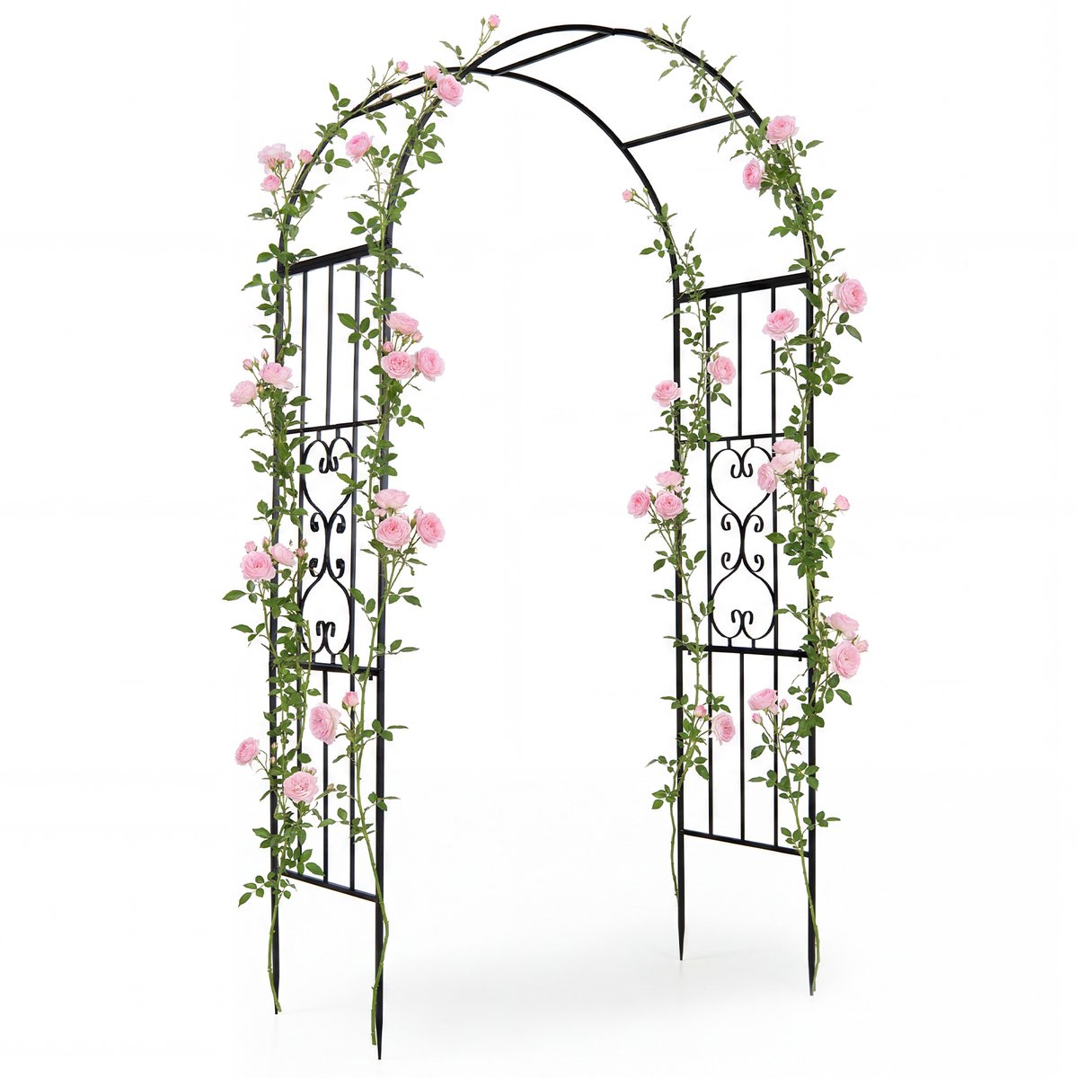 COSTWAY Rozenboog weerbestendig, tuinboog van metaal stabiel | Torenboog tuin, rankboog voor klimplanten, klimhulp, klimrooster, incl. 4 grondpen, voor bruiloft feesten, 117x57x231 cm