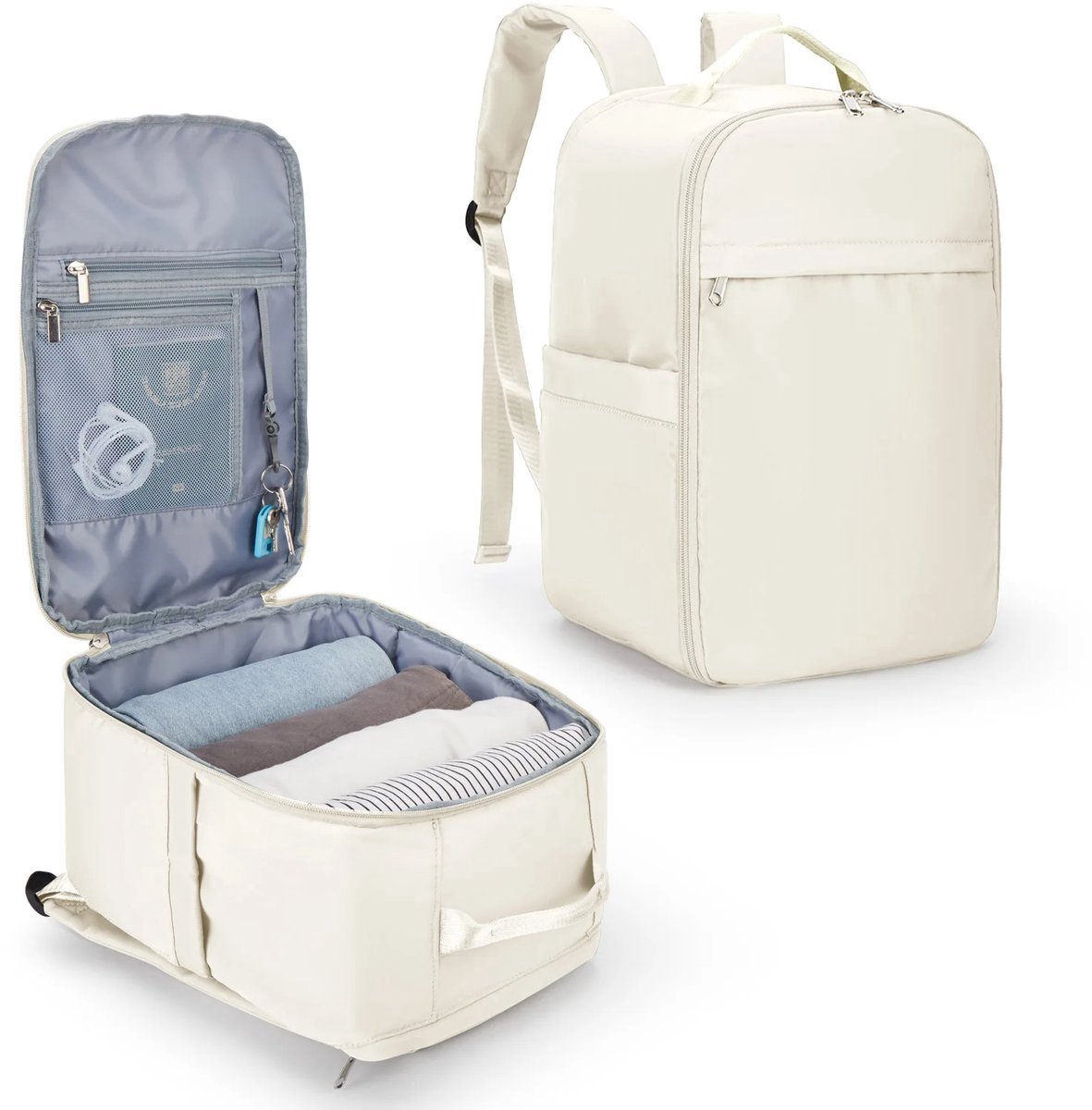 Handbagage tas - Rugzak voor dames - Reistas voor dames - Handbagage 40x25x20 cm - Handbagage 40x20x25 cm - Underseater geschikt voor Ryanair - Beige