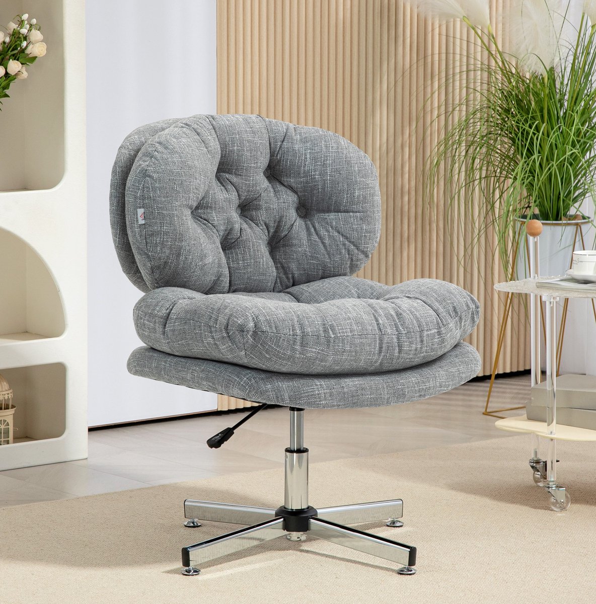 DESMIU Bureaustoel 65 x 65 x 84-94 cm - Ergonomisch Hoogteverstelbaar En Draaibaar Met Wippfunctie - Voor Home-Office - Linnenlook Polyester Grijs