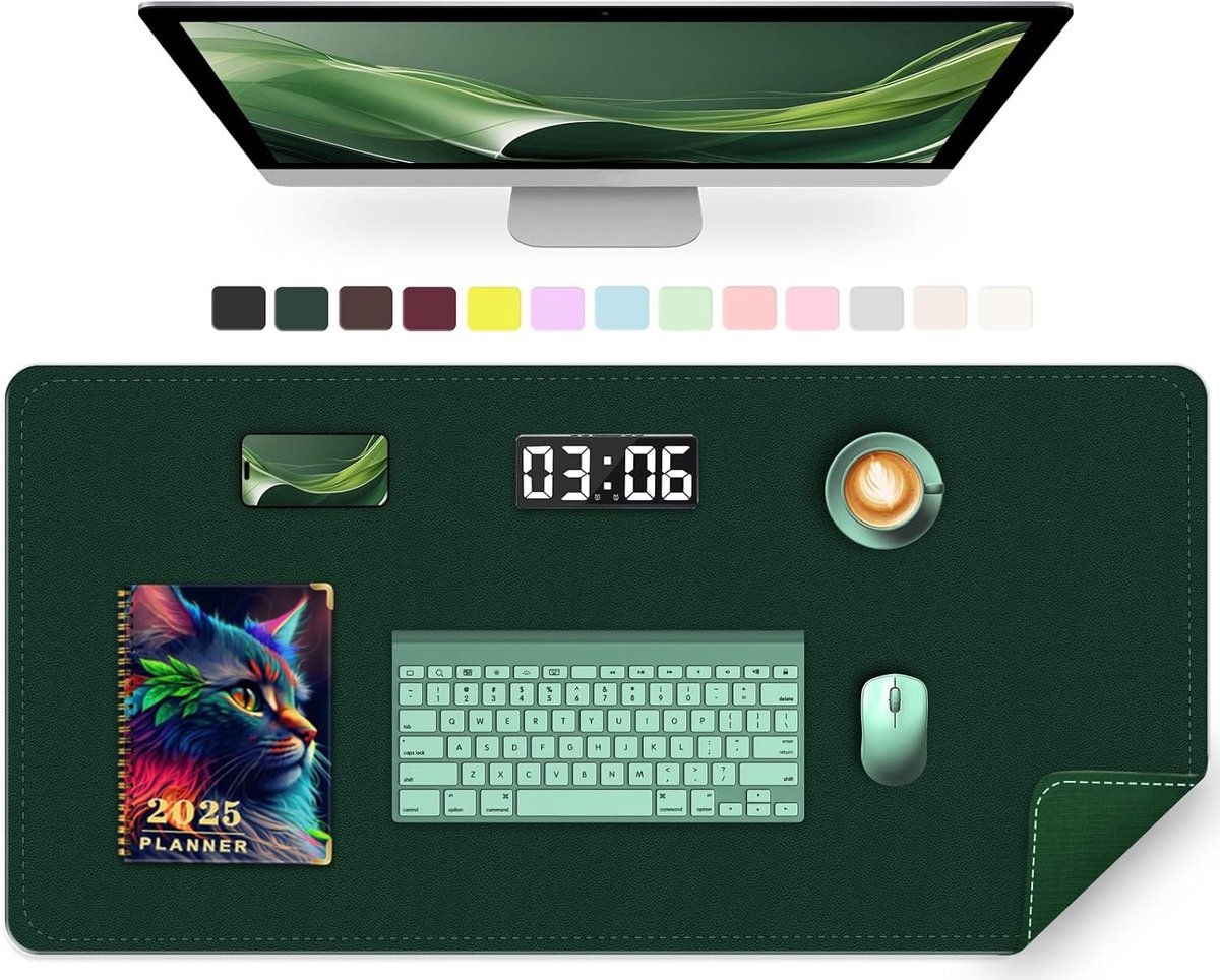 Grote Bureau Mat, 89 x 43 cm PU Leer Bureau Protector, Waterdichte Antislip Muismat voor Computer, Ideaal voor Toetsenbord en Schrijven (Donkergroen)