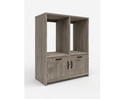 Wasmachinekast Cleveland met uitschuifbare plateaus – Voor wasmachine en droger – 135 x 65 x 150 cm – Steigerhout