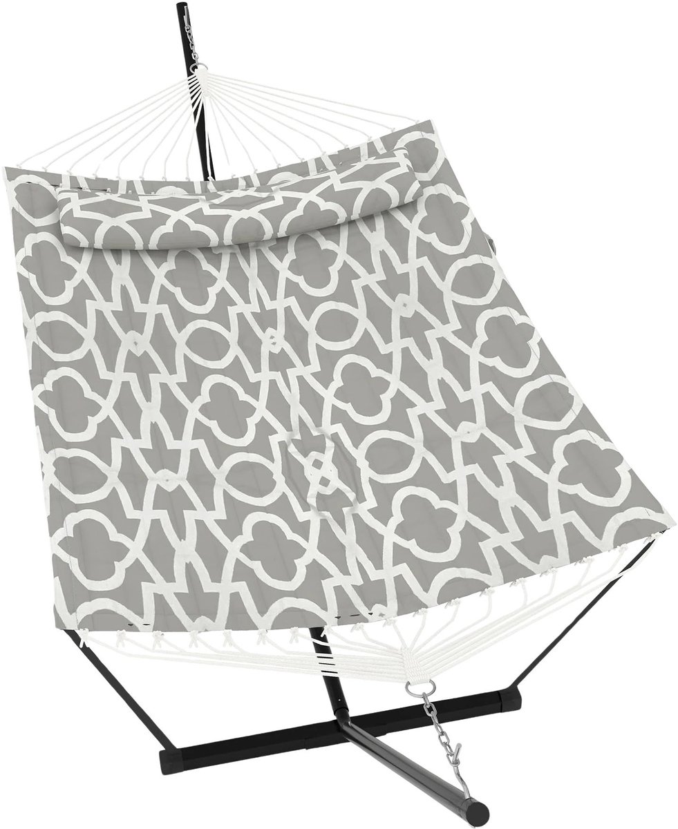 Hangmat met Standaard 366 cm - Geschikt 2 Personen met Kussen - voor tuin en strand - Donkerblauw/Lichtblauw