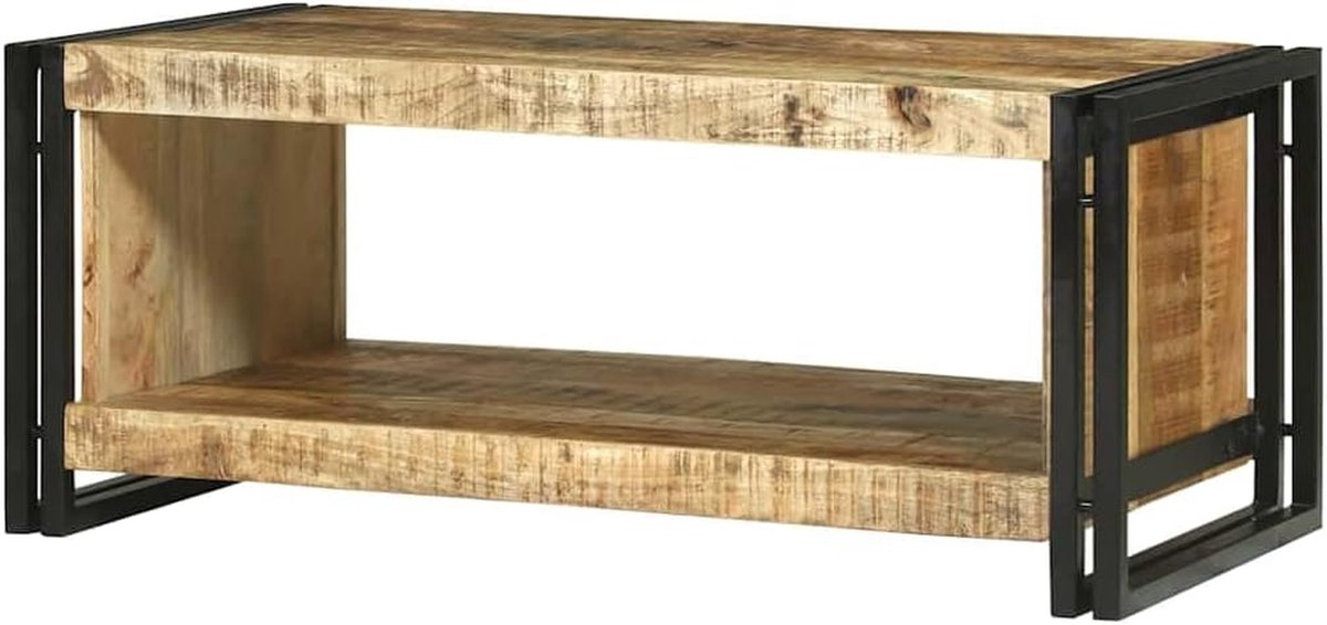 Salontafel Massief Hout - Koffietafel Woonkamer - Woonkamer Inrichten - Geïntegreerde Opbergruimte - 90 x 50 x 38 cm