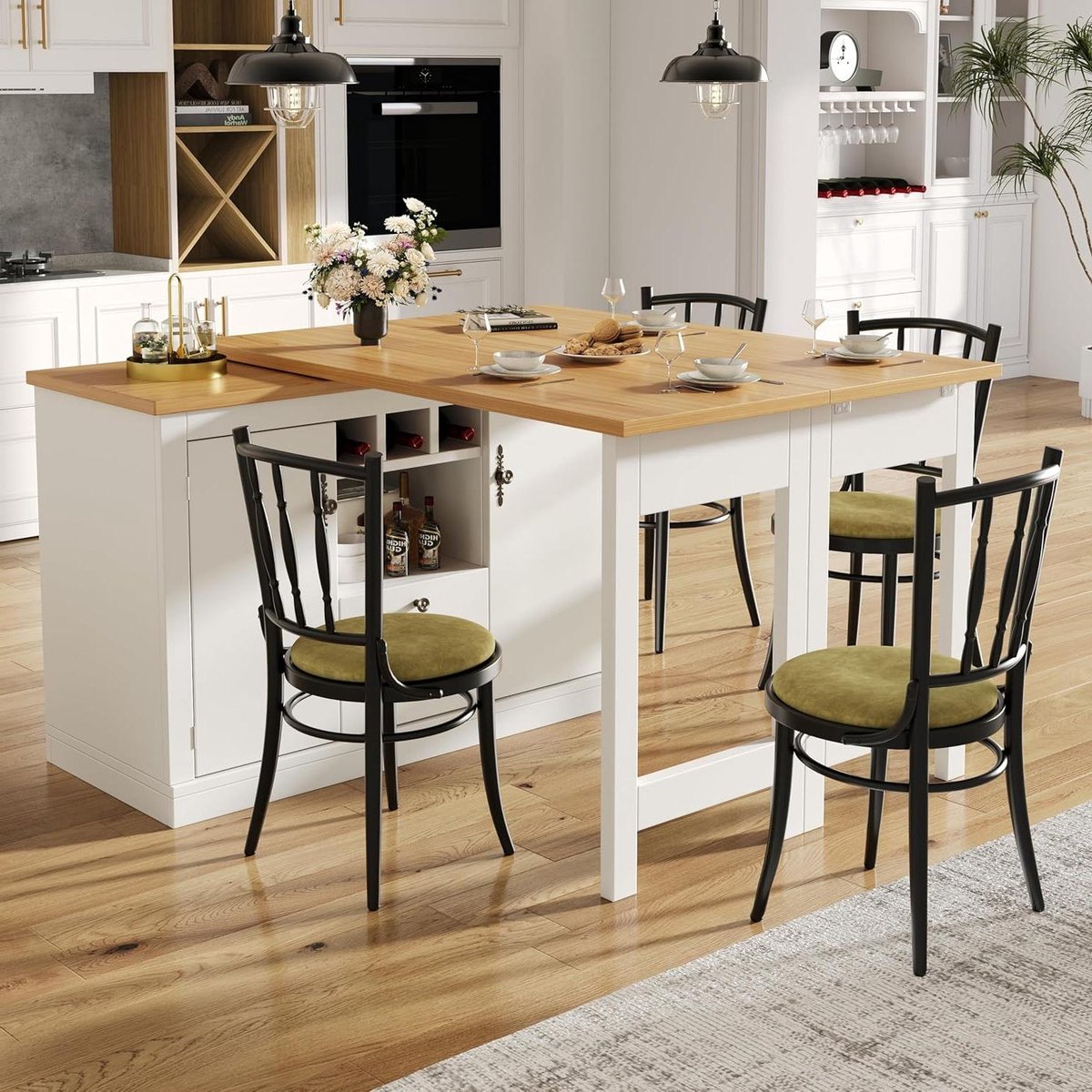 Uittrekbare Bartafel - Eettafel Bureau - Ruimte Besparen - 360 Graden Draaibaar - 120-180 cm - Wit