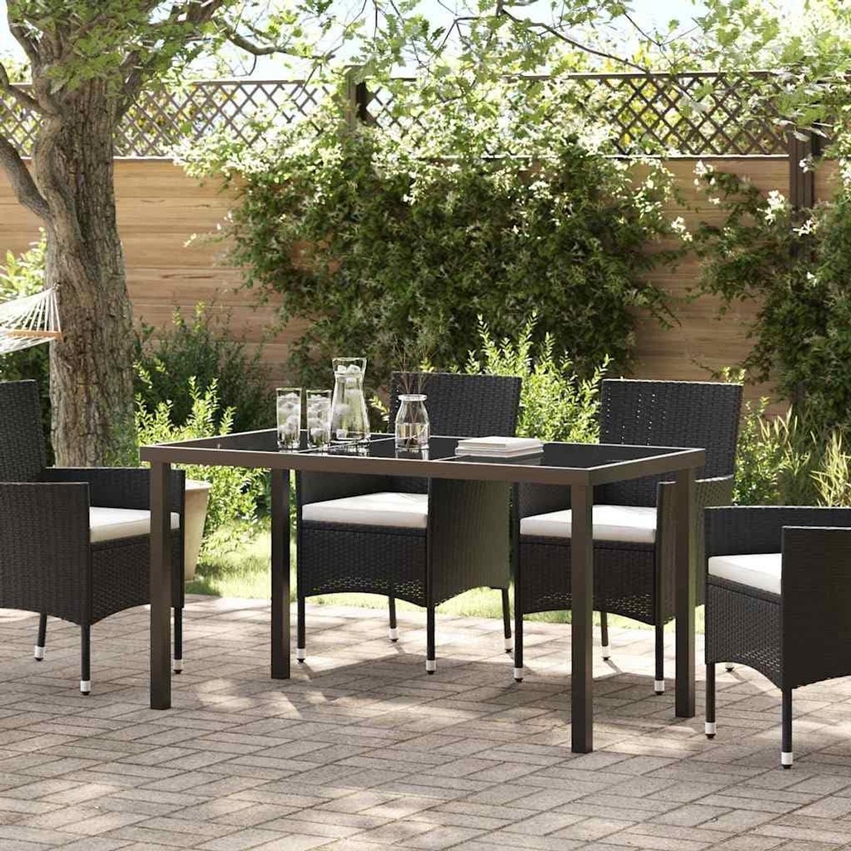 Moderne tuintafel - Buiten tafel metaal - Terras meubilair - Post-poot-design - 140 x 70 x 73 cm - Zwart