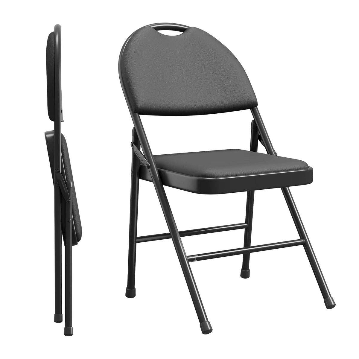 Set van 2 Opvouwbare Stoelen - Stapelbaar Comfort design met Rugleuning - voor feesten en kantoor - Zwart PU Leer en Metaal - Grijs