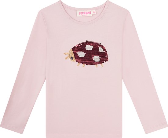 Lichtroze T-shirt met lange mouwen en een glinsterende lieveheersbeestje print.