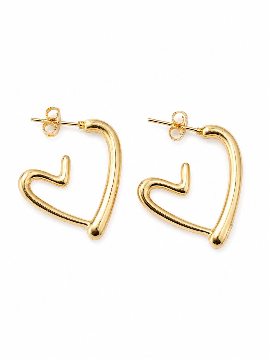 Oorbellen Hartje- Tiener oorbellen - Oorbellen hart open- Oorbellen Hart Goudkleurig- LiLaLove- Hartjes- Meisjes oorbellen Goudkleurig- Stainless Steel