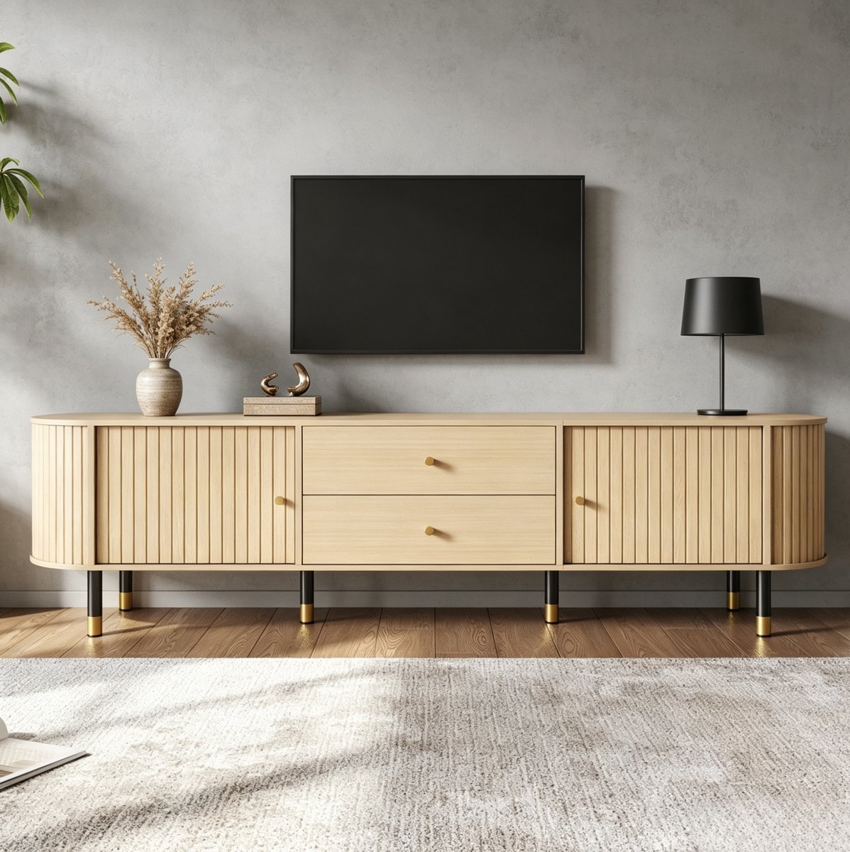 Wishdor - TV-meubel lowboard - 2 lades en schuifdeuren - modern rustiek - woonkamer of sla