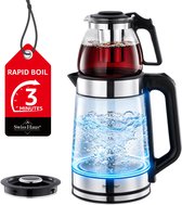 Swiss Haus® GWK2220 Elektrische Waterkoker & Theemaker – 1.7L + 0.5L Turkse Elektrische Theepot – 2200W – LED Verlichting – 360° Basis – RVS