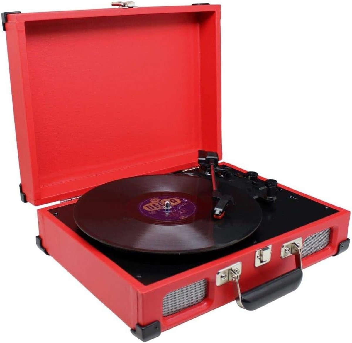 Platenspeler - Rood - Ingebouwde luidsprekers - Hoofdtelefoonaansluiting - Voor Muziekliefhebbers