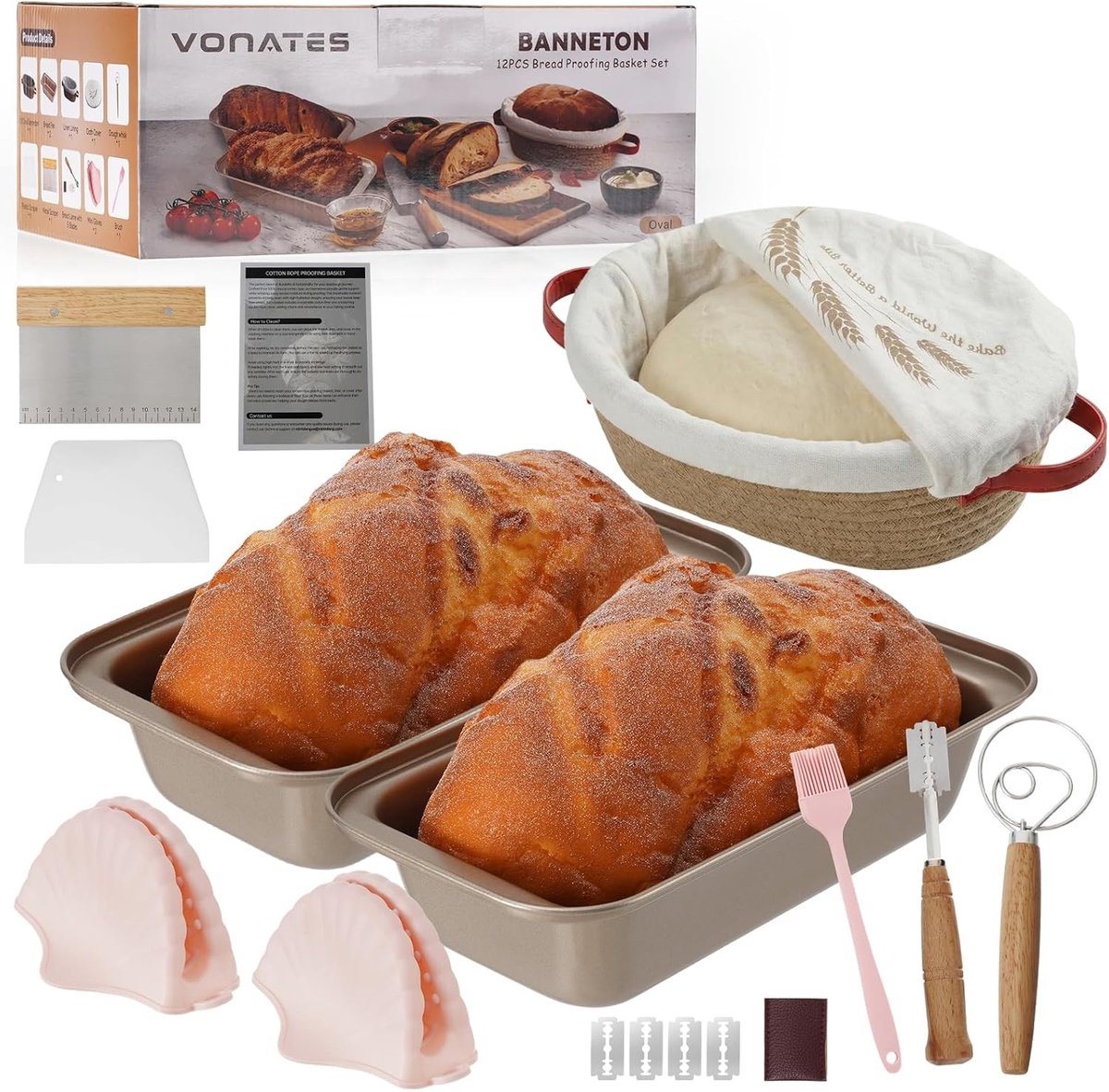 Brood Bakset - Katoenen Touw - Inclusief Toast Bakplaten - Zuurdesem Starter Kit - Voor Thuis Bakkers