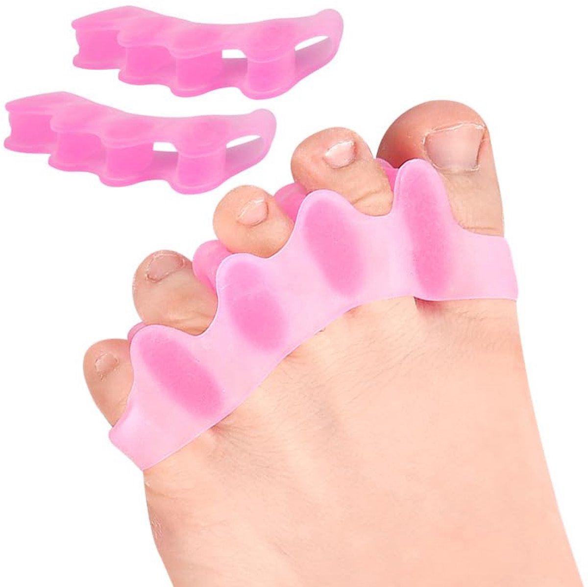 2x Teenspreider - Teenbeschermer - Hallux valgus corrector - Teencorrector - Toe separator - Barefoot shoes teenspreider - Siliconen - One size - 1 paar - Roze - Jonyx
