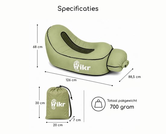 Hikr Air Lounger PRO - Parachute Nylon - Premium Airlounger 150KG - Opblaasbare zitzak zwembad - Lucht zitzak & ligbed outdoor - Luchtzak & ligzak strand van Hikr — afbeelding 5