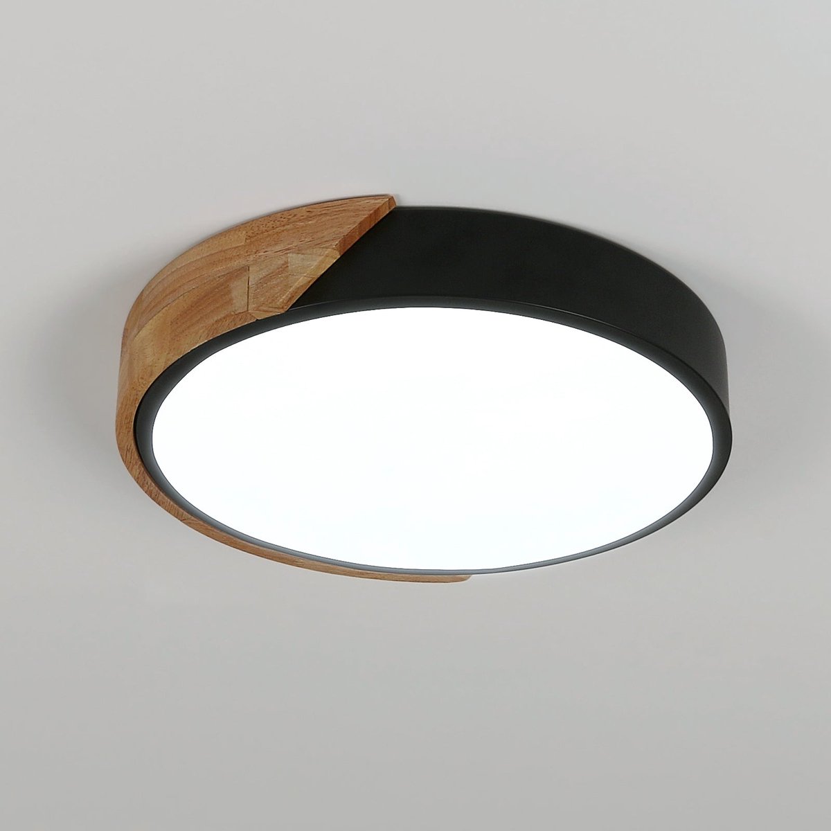 Riserva LED Plafondlamp Rond 30W Zwart Hout Modern Design 3375lm 6500K voor Woonkamer Slaapkamer Keuken