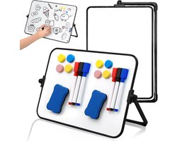 VHV Magnetisch whiteboard 2 stuks - Dubbelzijdig kinderwhiteboard - 30 x 21 cm - Draaibaar tafelbord - Met stiften magneten en wissers - Voor leren en tekenen