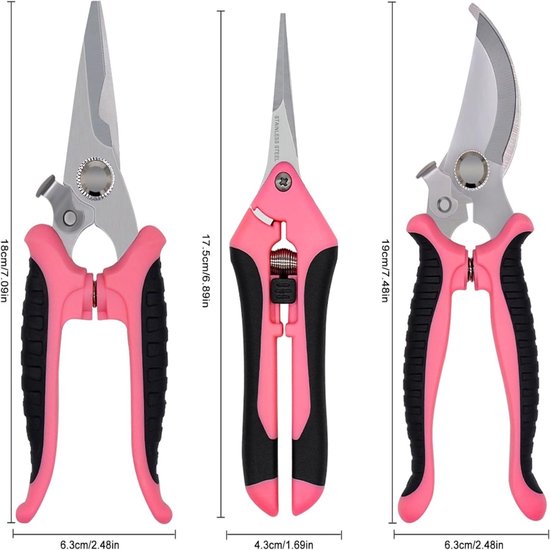 Schaarset - Snoeischaar - Bloemschaar - Bloemschikschaar - Roosenschaar - Druivenschaar - Met handvat - Duurzaam - Inspanningsbesparend - Tuinaccessoires - Geschikt voor planten, fruit, tuin (roze, meerdere maten) — afbeelding 2