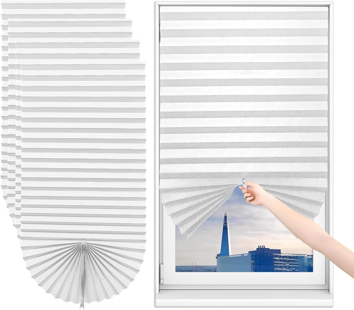 Plissé Gordijn Zonder Boren - 4 Stuks - Zelfklevend en Verduisterend - DIY op Maat te Snijden - Ideaal voor Slaapkamer, Keuken en Badkamer - 60 x 150 cm - Wit