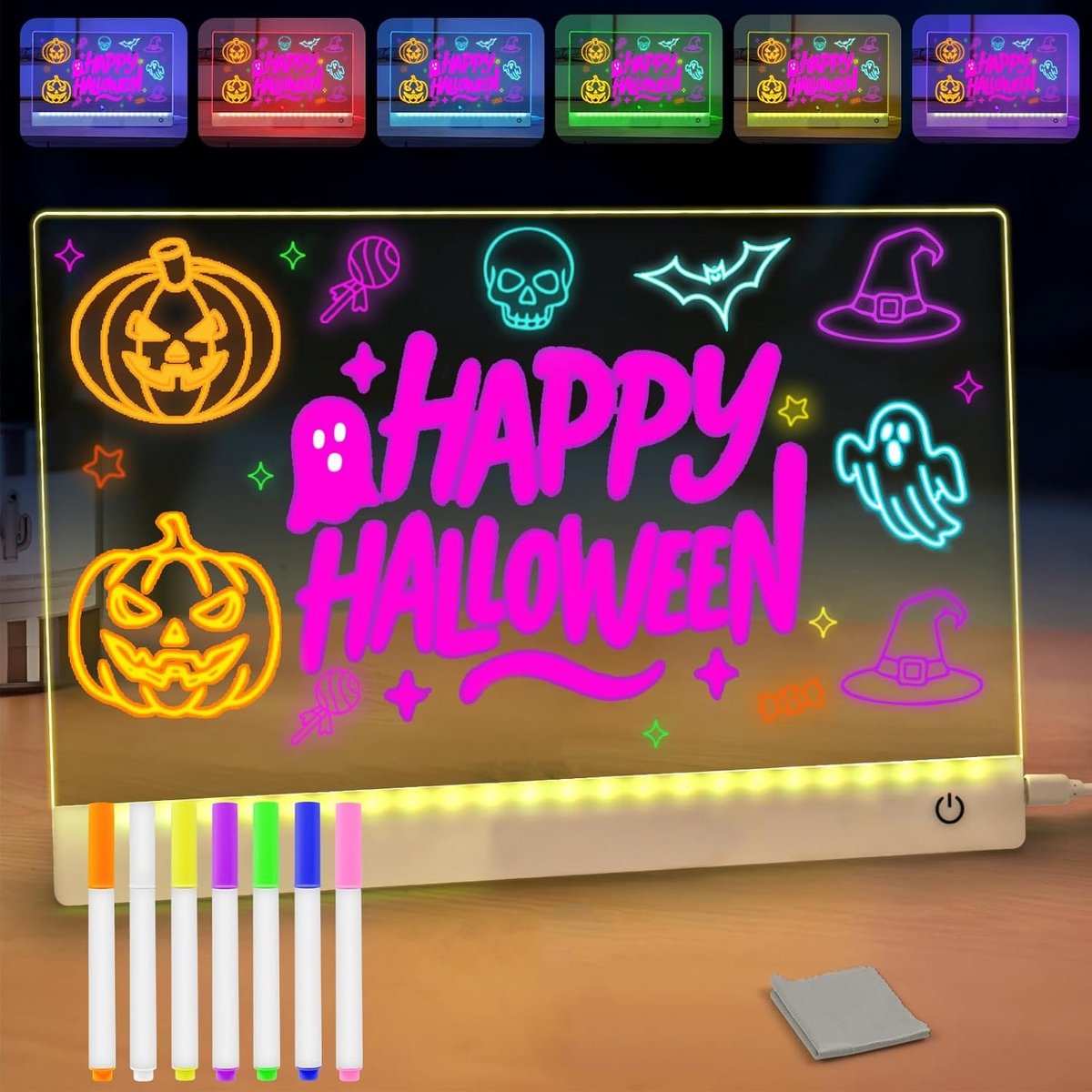 Lzwintrading - LED Tekenbord voor Kinderen - LED Notitiebord met Kleuren en 7 Markers - 30x20CM - Neon Acryl Berichtenbord - Nachtlampje - Transparant Lichtgevend Schrijfbord - LED Notitietafel - LED Tekentafel - Verjaardagscadeaus