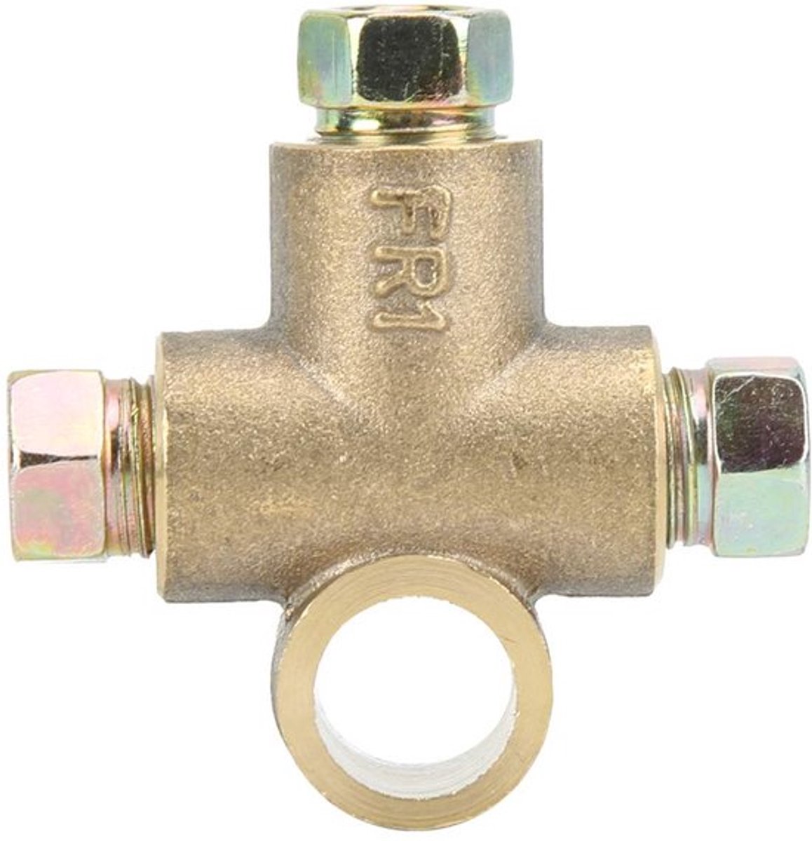 3-weg T-vormige rem-T-stuk met 3 buitenmoeren Korte verbinding M10 3/16 inch buis 10 mm