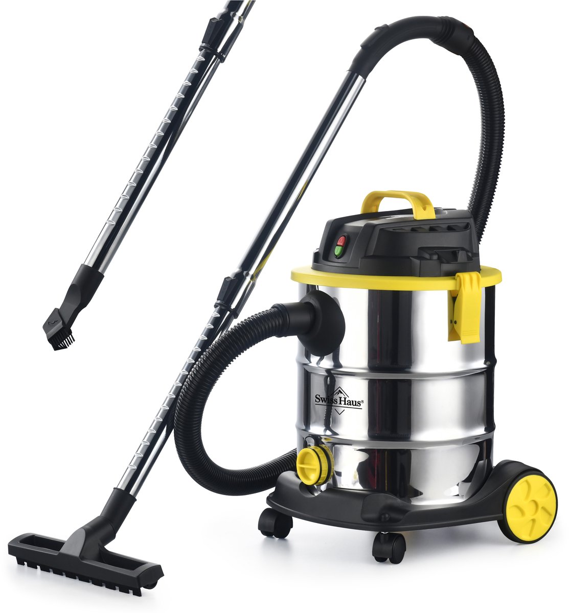 Swiss Haus® WDVC30 Nat & Droog Stofzuiger - 30L - 1200W Nat- en Droogzuiger - RVS Ketel - HEPA Filtersysteem - Blowerfunctie - Waterafvoer - Industriële Bouwstofzuiger voor Garage, Werkplaats & Auto - Lugano Collection