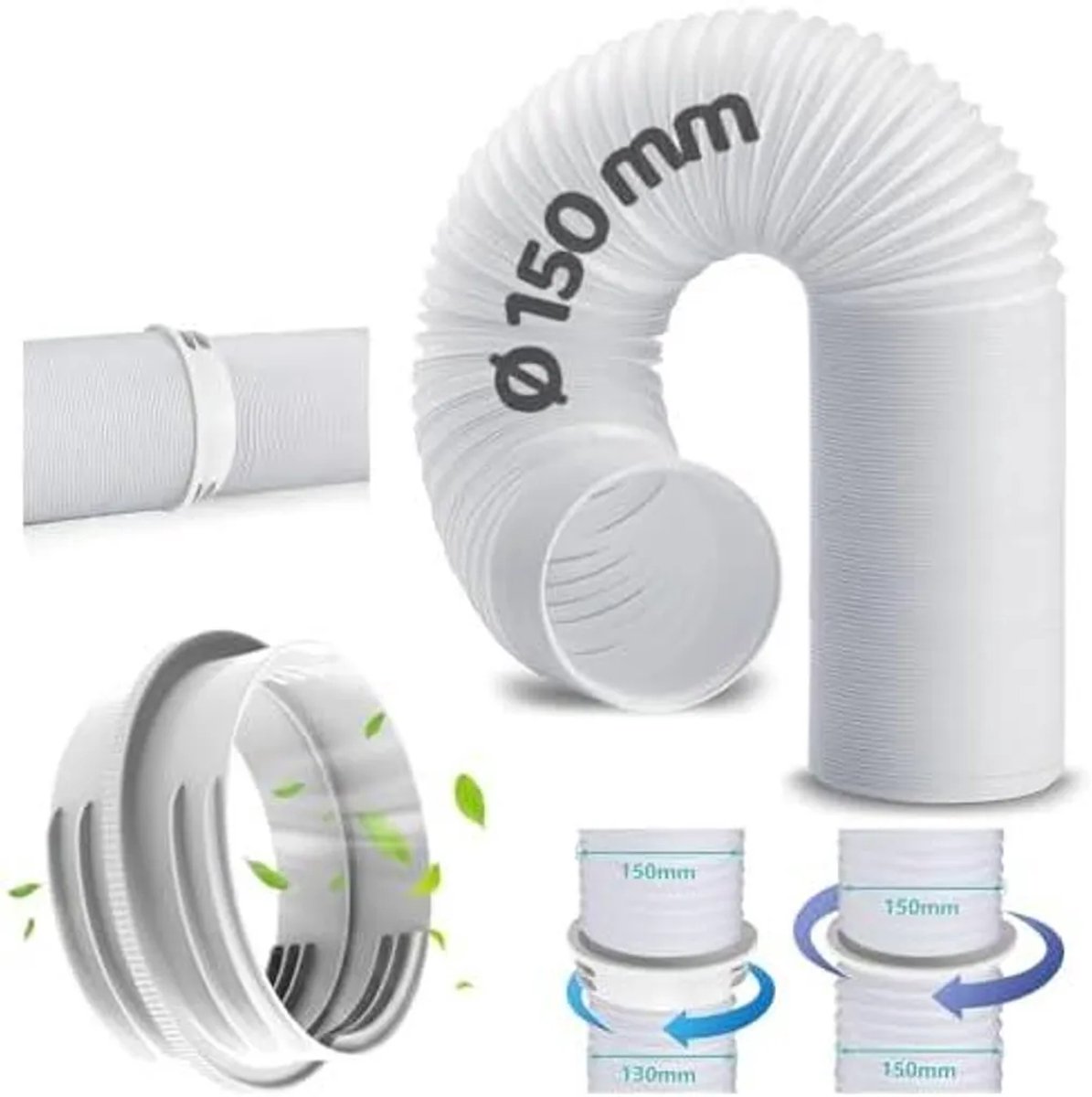 200 cm verlengslang voor airconditioner, adapter met een diameter van 150 mm, linksdraaiend, afvoerslang voor airconditioner, verlengslang voor airconditioner, afvoerslang voor airconditioner