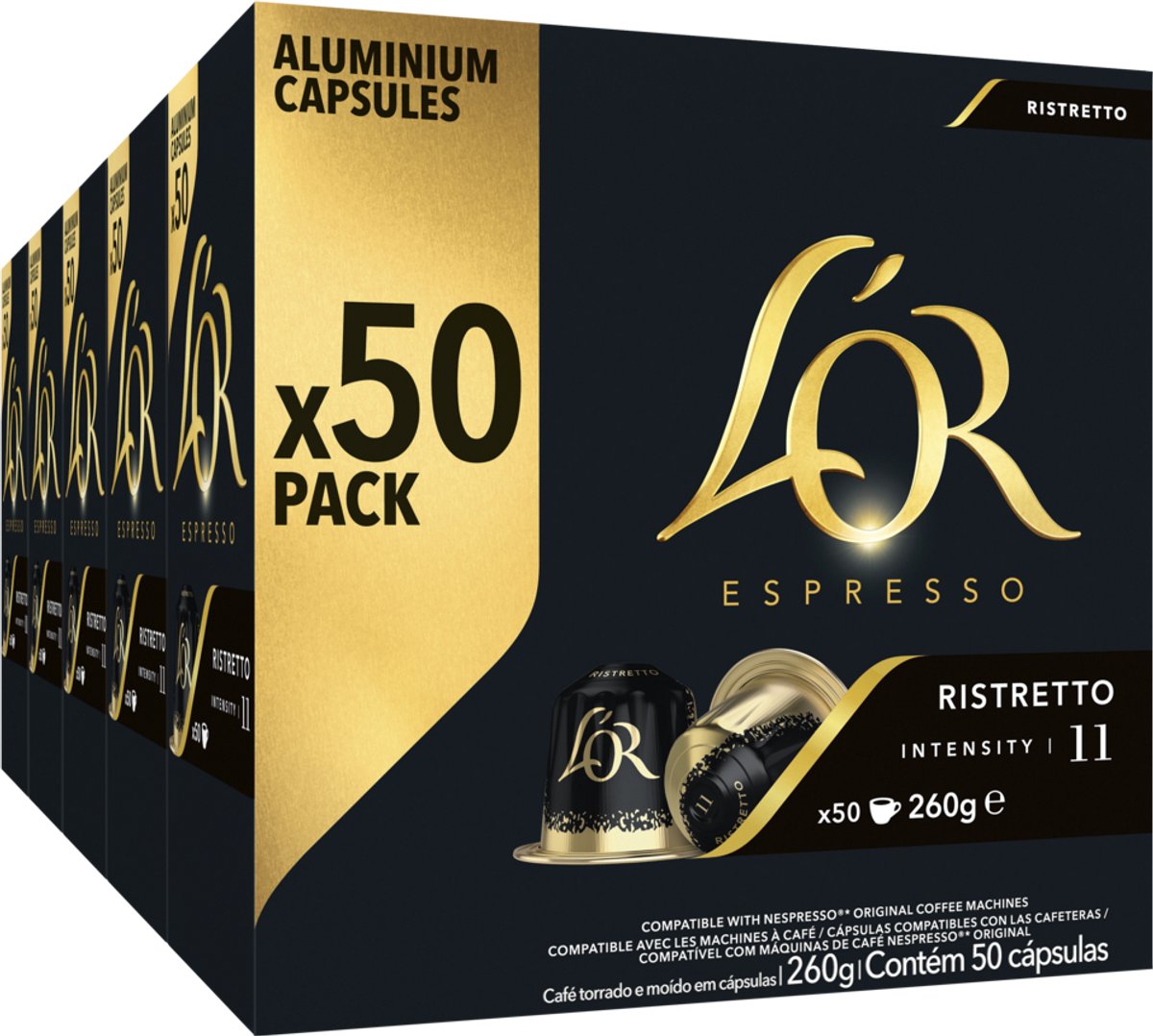 L'OR Espresso Ristretto Koffiecups - Intensiteit 11/12 - 5 x 50 capsules