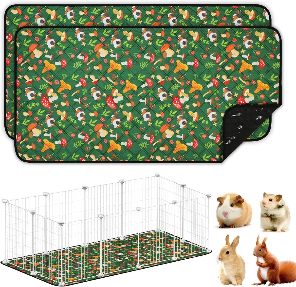 Duurzame en Waterdichte Bodembedekking voor Cavia's en Kleine Dieren - Herbruikbare Absorberende Mat en Niet-Slip Kussen (2 Stuks - Groen)