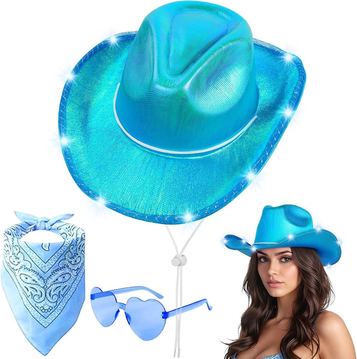 Stijlvolle Cowboyhoed voor Mannen en Vrouwen met Accessoires voor Feestjes en Carnavalskostuums