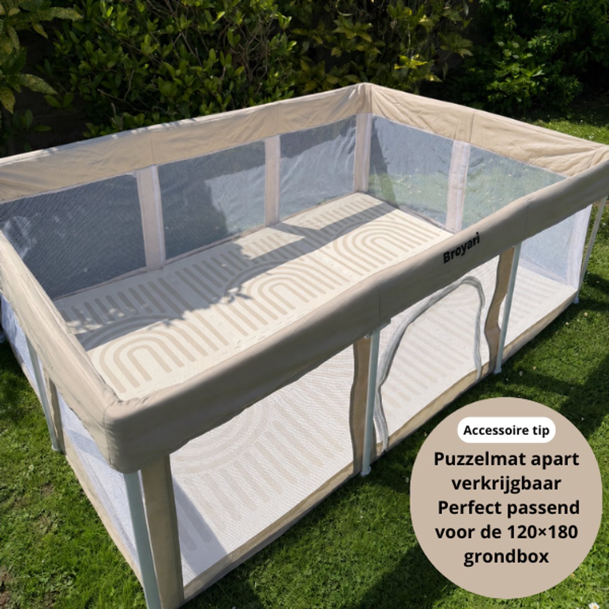 Broyari® Grondbox Baby 120x180 cm – Binnen 2 Seconden Inklapbaar – Inclusief Speelmat & 50 Speelballen – Opvouwbare Baby Speelbox – Kinderbox – Playpen – Beige – foto 2
