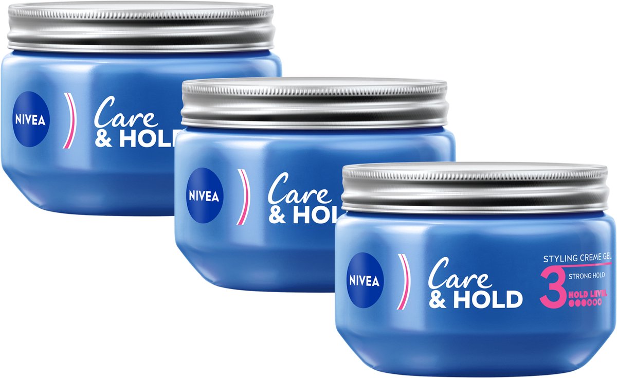 NIVEA Care & Hold Styling Crème Gel - Hold Level 3 - Haarstyling - Haargel - Vitamine B3 - Voordeelverpakking 3 x 150 ml