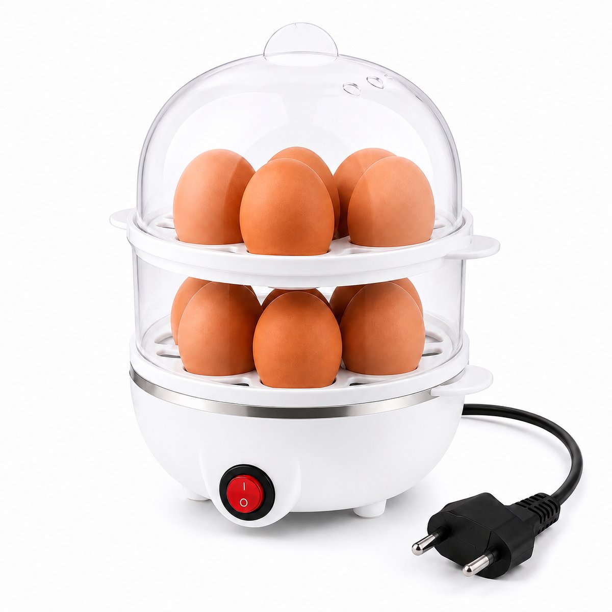 Xenovia Premium Eierenkoker - 14 eieren tegelijk - Wit - Eierkoker - (Zacht/Medium/Hard gekookt) - eierkoker elektrisch - Inclusief maatbeker - Eenvoudig schoon te maken