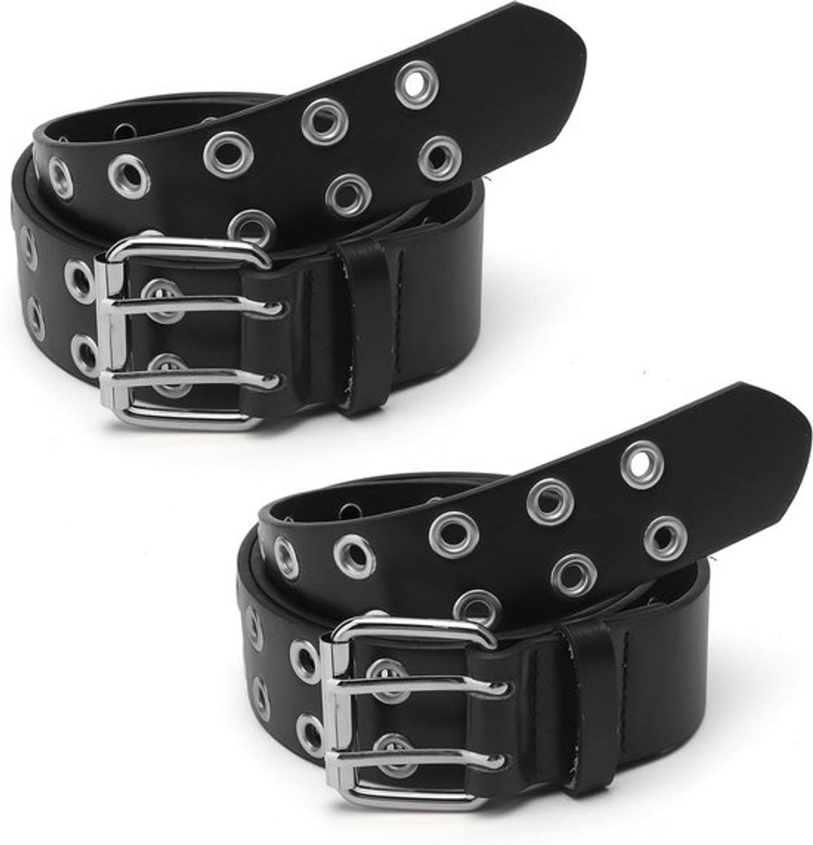 Zwarte dubbele gaten leren riem met klinknagels voor dames - Punkstijl jeansriem met hiphop en gothic invloeden