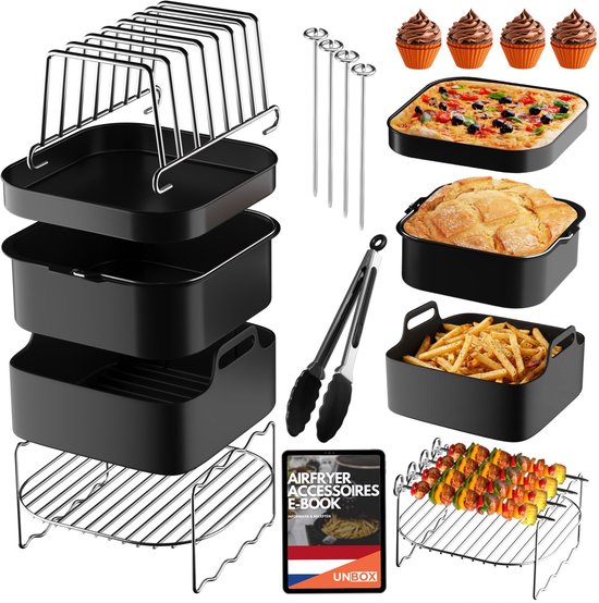 UNBOX Airfryer Accessoires - Geschikt voor Philips Airfryer, Ninja Airfryer XXL en Princess Airfryer XL - Accessoires Airfryer - Inclusief Airfryer Siliconen Bakje - Airfryer Bakvorm - e-Kookboek Airfryer Nederlands