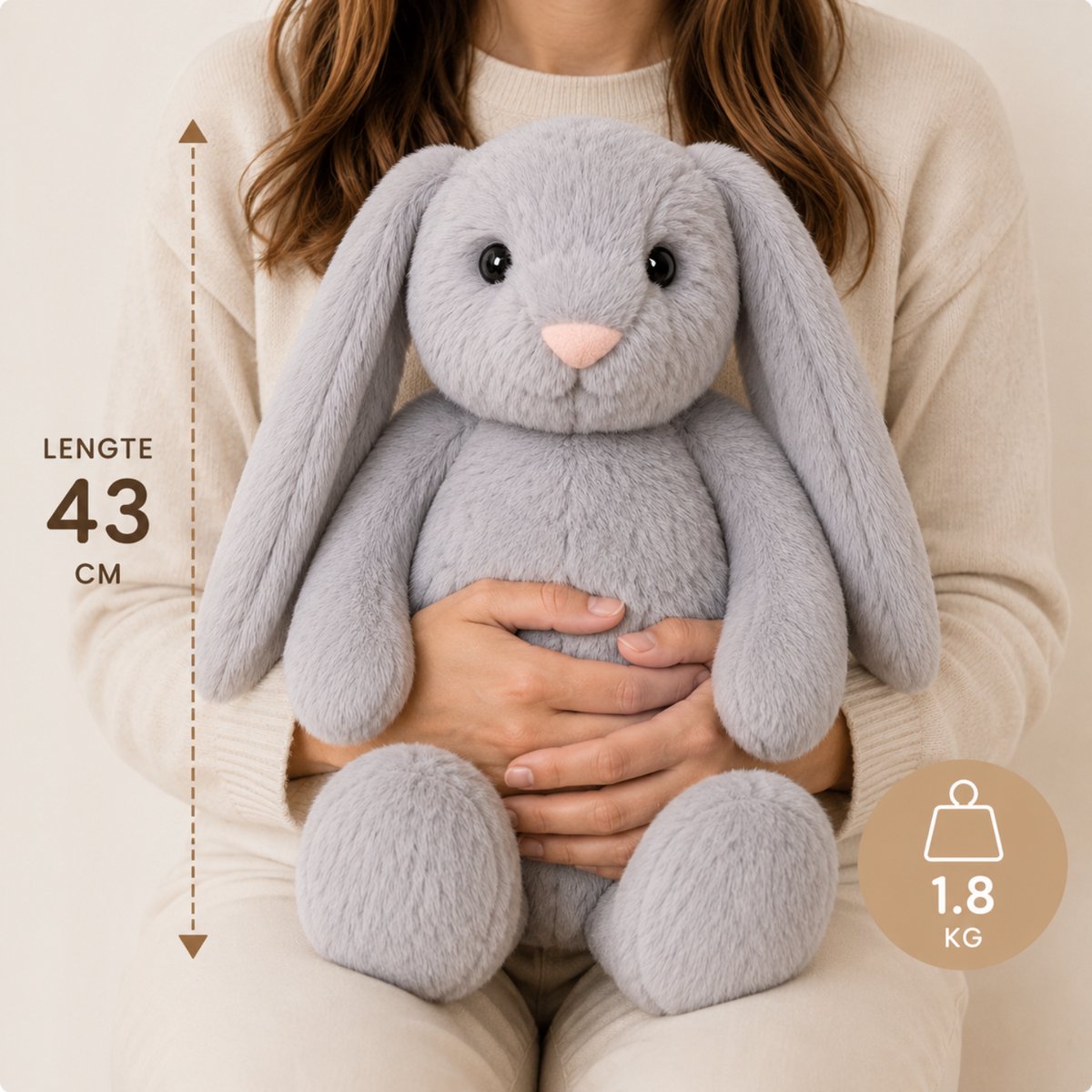 Verzwaringsknuffel 2Kg - Verzwaarde Knuffel - Knuffie Konijn - Weighted Stuffed Animal - Sensorisch Speelgoed - Voor Kinderen En Volwassenen - Met Canvas Opbergtas — afbeelding 6