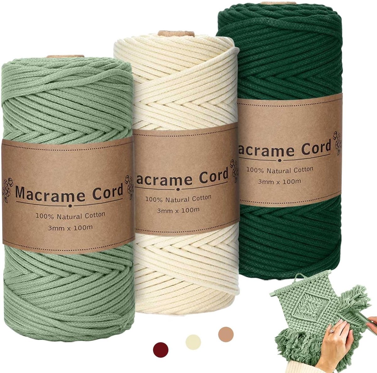 Dik Macramé Draad 3 mm x 100 m - Zacht Katoenen Touw voor DIY Haakprojecten, Wanddecoratie en Bohemian Versieringen