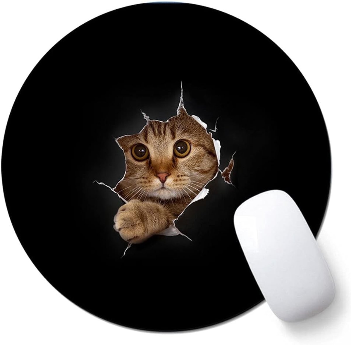 Ronde Muismat met Kat Motief voor Kantoor, 200 x 200 mm, Perfect voor Thuiswerk en Gaming