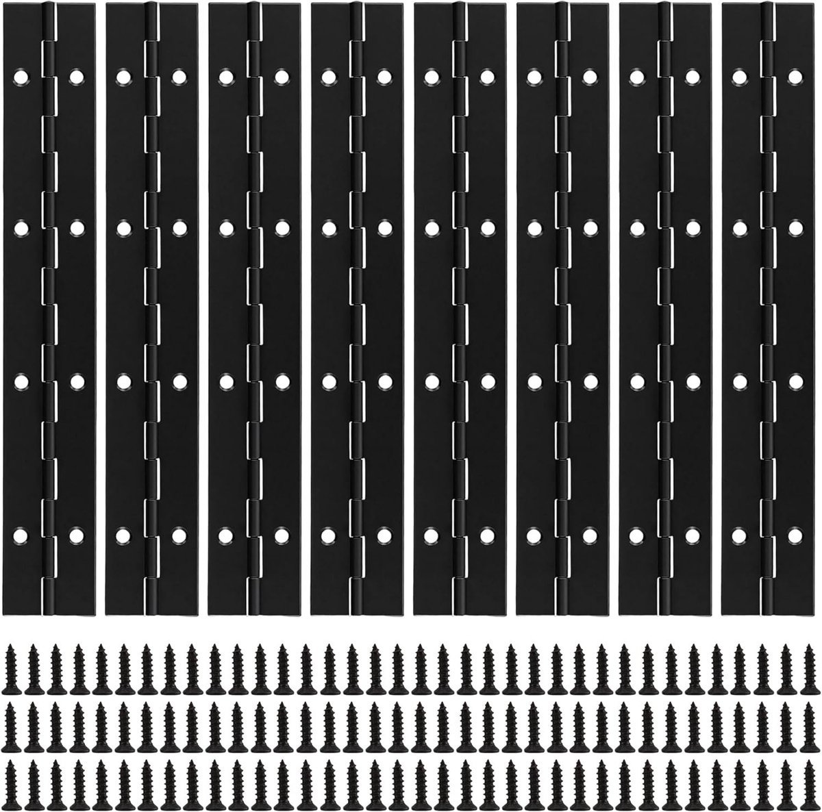 Zwarte pianoscharnieren 20 cm - 8 stuks zware roestvrijstalen doorlopende scharnieren voor meubels, kastdeuren en boten