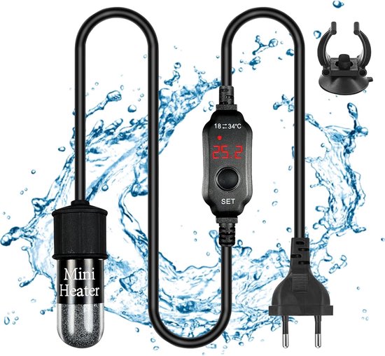 Mini Submersible Aquarium Heater 10W met Temperatuurregeling voor 2L Aquariums, 18-34°C Verwarmingselement voor Aquaria